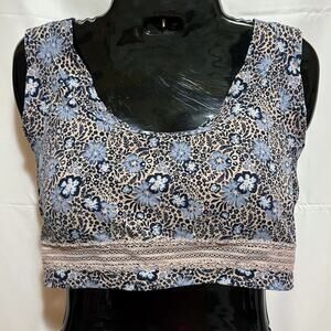 Lucky Brand Womens XL Lounge Bralette Top Floral Leopard Print Lace Trim Soft